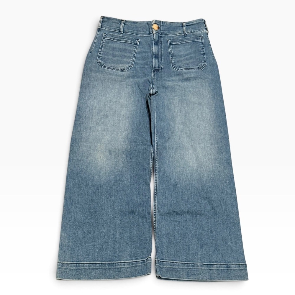 Maeve The Colette Wide Leg Jeans High Rise Cropped Blue Size 32 Anthropologie